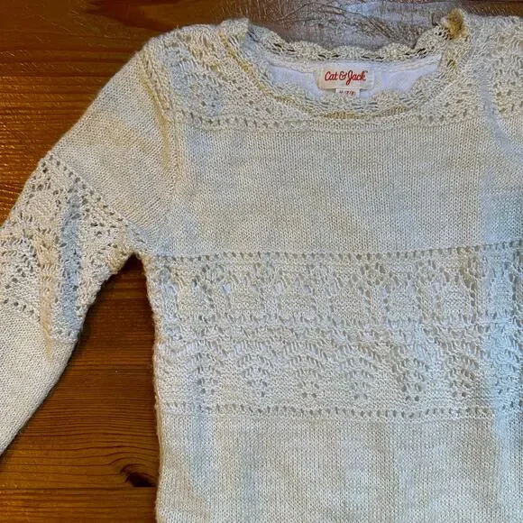 Cat & Jack cream silver knit scalloped long sleeve sweater dress SIZE 7-8 - Picture 3 of 4